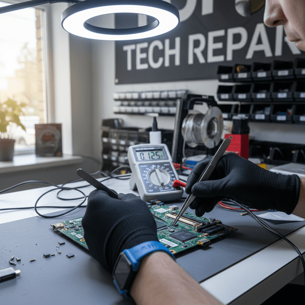 Technician opening a laptop for diagnostics